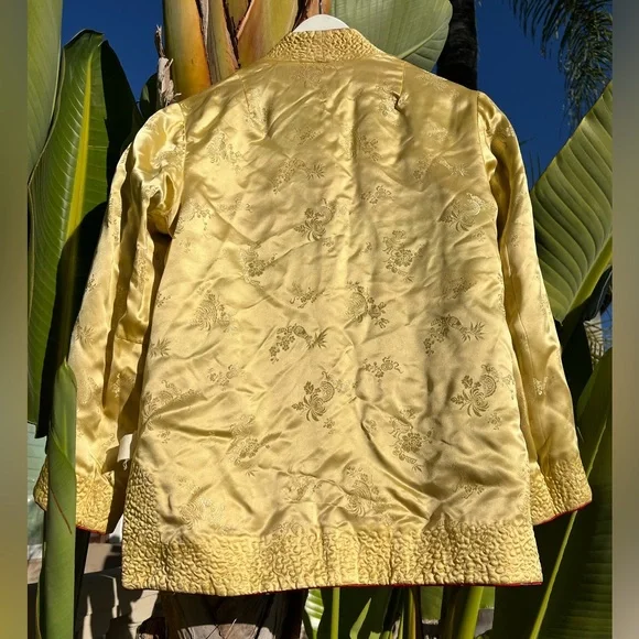 Jacquard Chinese Mandarin Collar Quilted Coat Pockets Reversible Jacket Silk - Picture 5 of 10